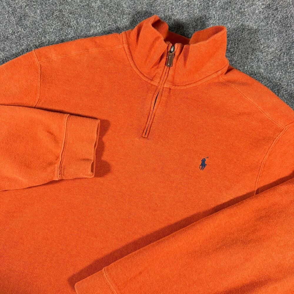 Polo Ralph Lauren Mens XXL Orange 1/4 Zip Pullover Sweater Pony Cotton Casual
